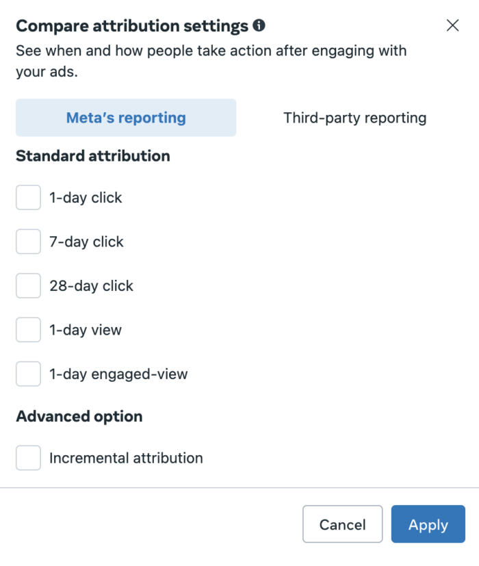 Compare Attribution Settings